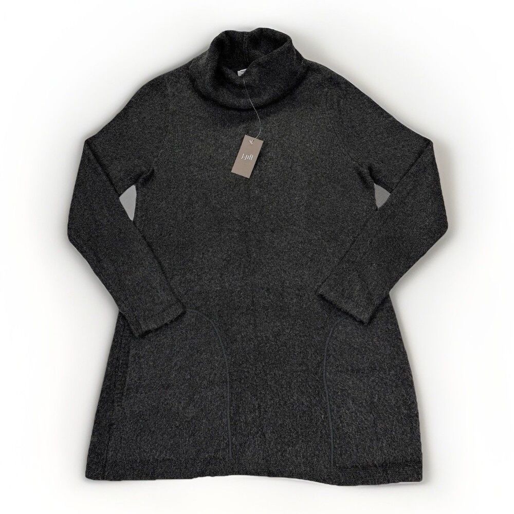 NEW J. Jill‎ Boucle Cowl-Neck Sweater Tunic, Dress Charcoal SZ S MSRP $89.00